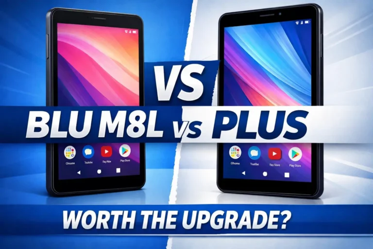 BLU M8L vs BLU M8L Plus tablets comparison thumbnail showing two devices side by side with upgrade question text