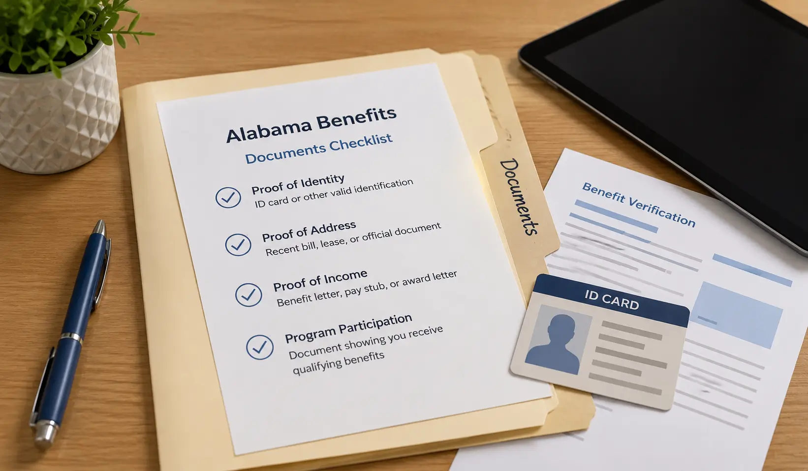 Alabama benefits documents checklist for Lifeline and tablet eligibility