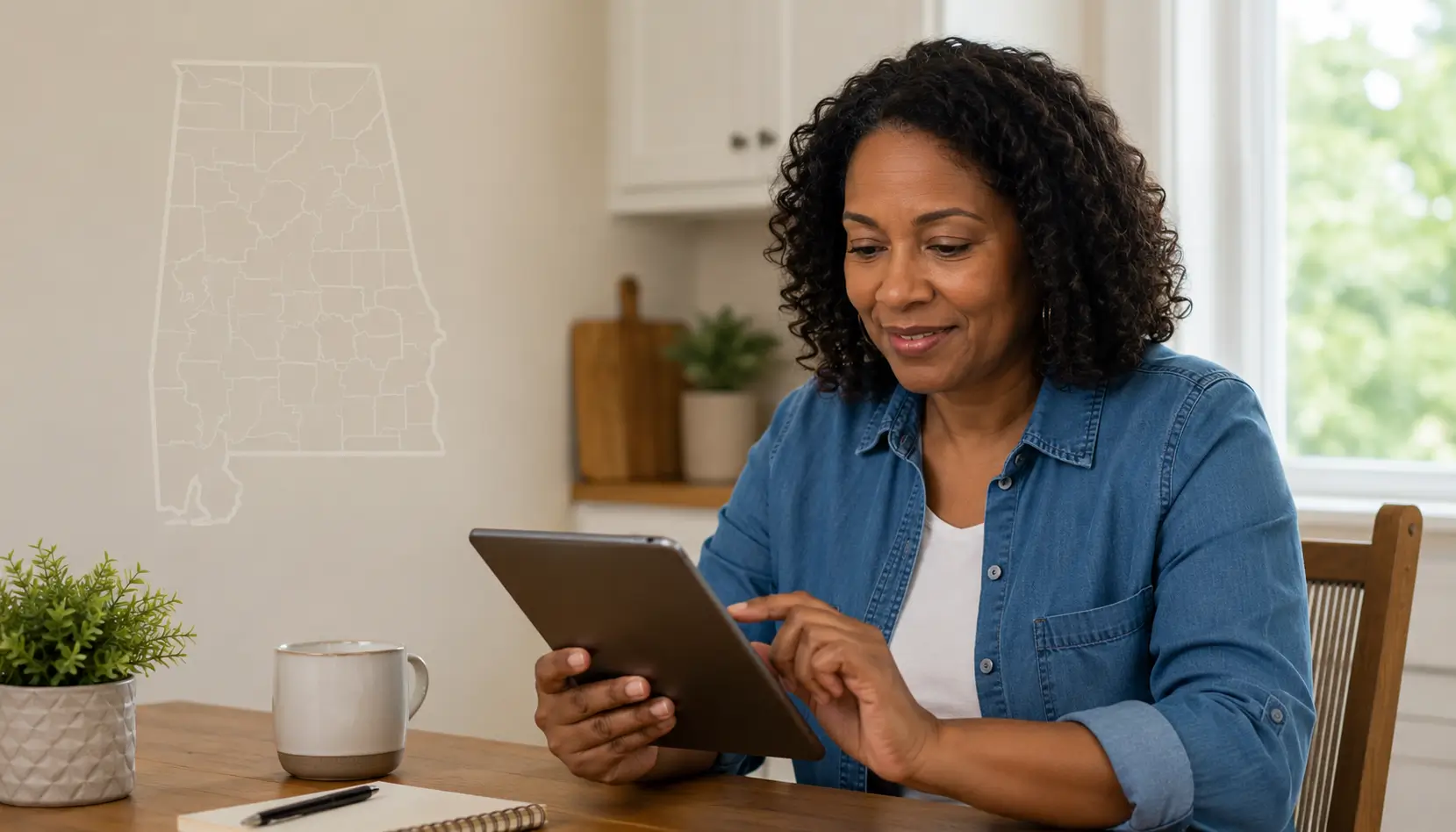 Alabama resident checking Lifeline and tablet options on a tablet