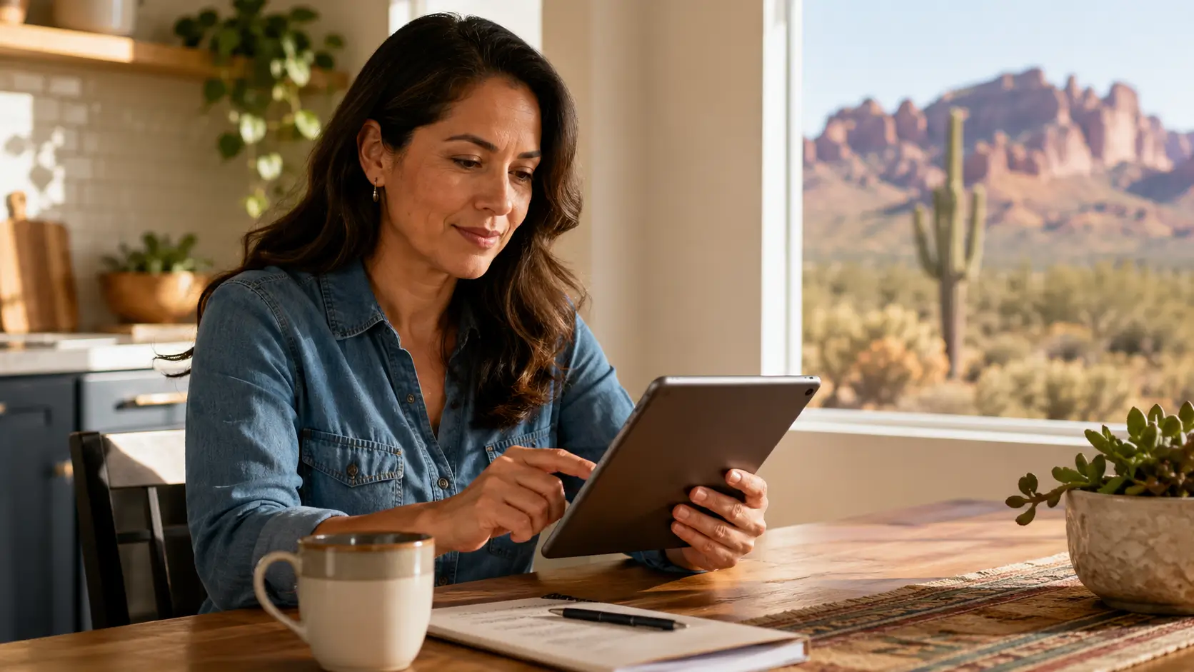 Arizona resident checking free government tablet options at home