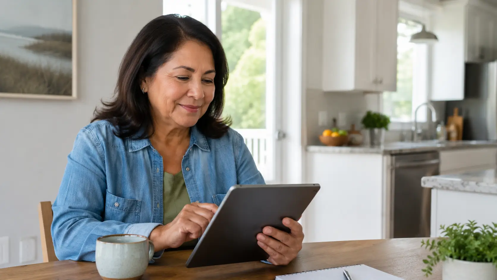 Delaware resident checking free government tablet options on a tablet at home