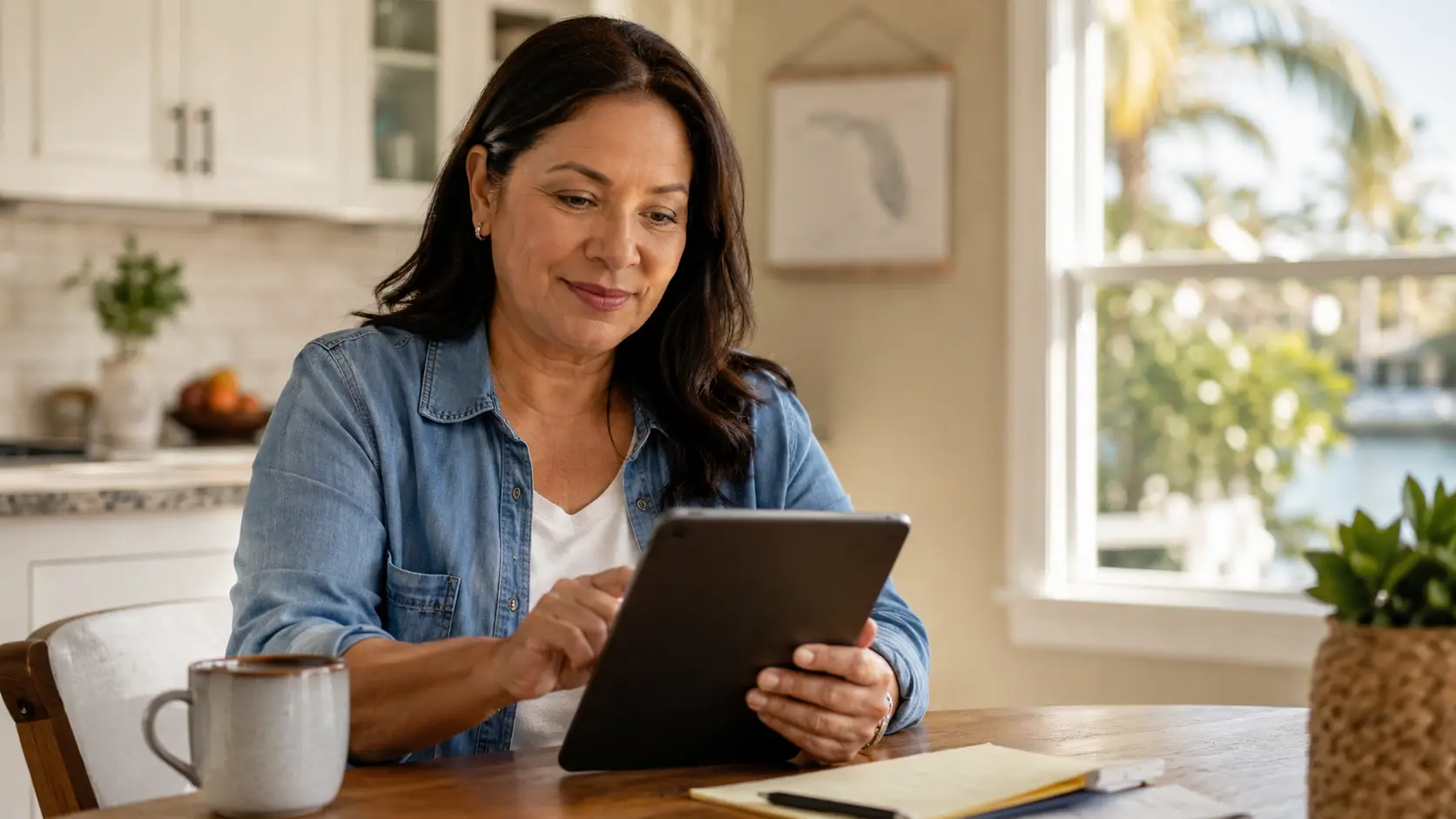 Florida resident checking free government tablet options at home
