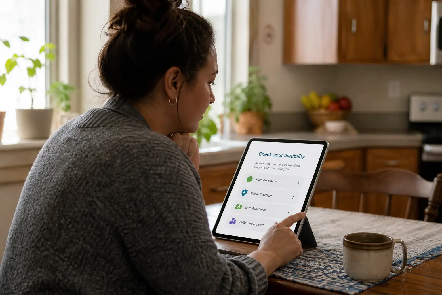 Indiana resident checking Lifeline and tablet options on a tablet