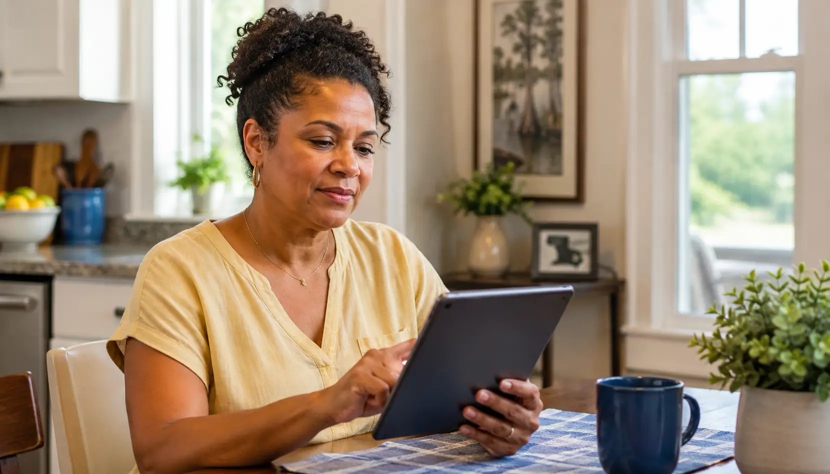 Louisiana resident checking Lifeline and tablet options on a tablet