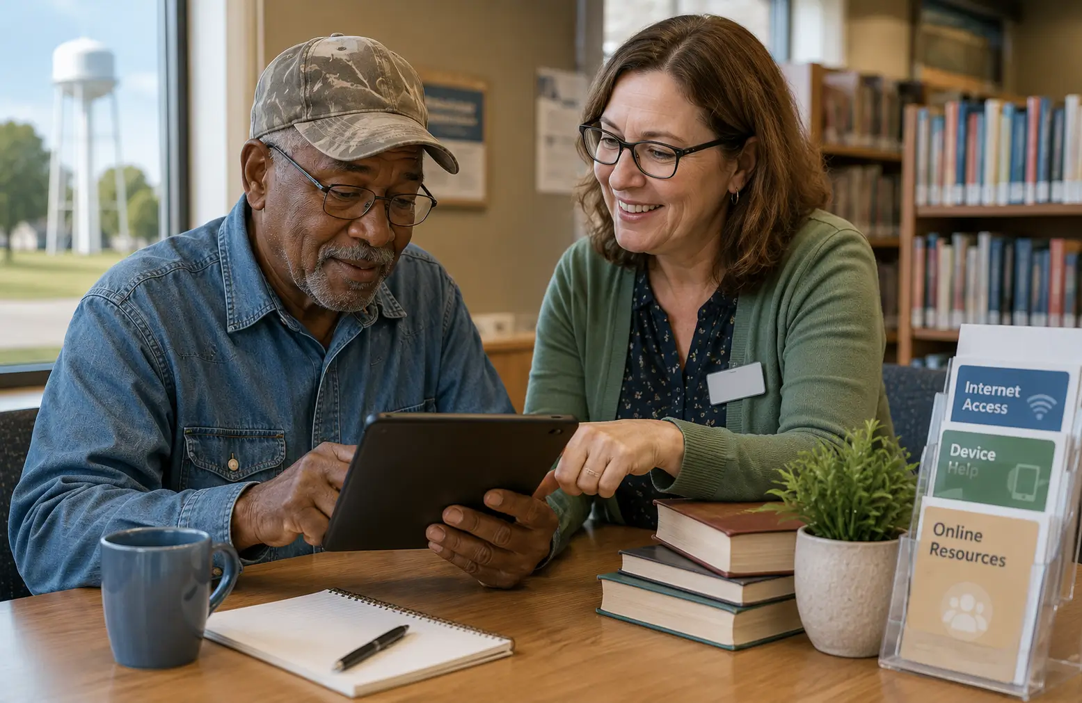 Rural Mississippi digital access support with tablet and library setting