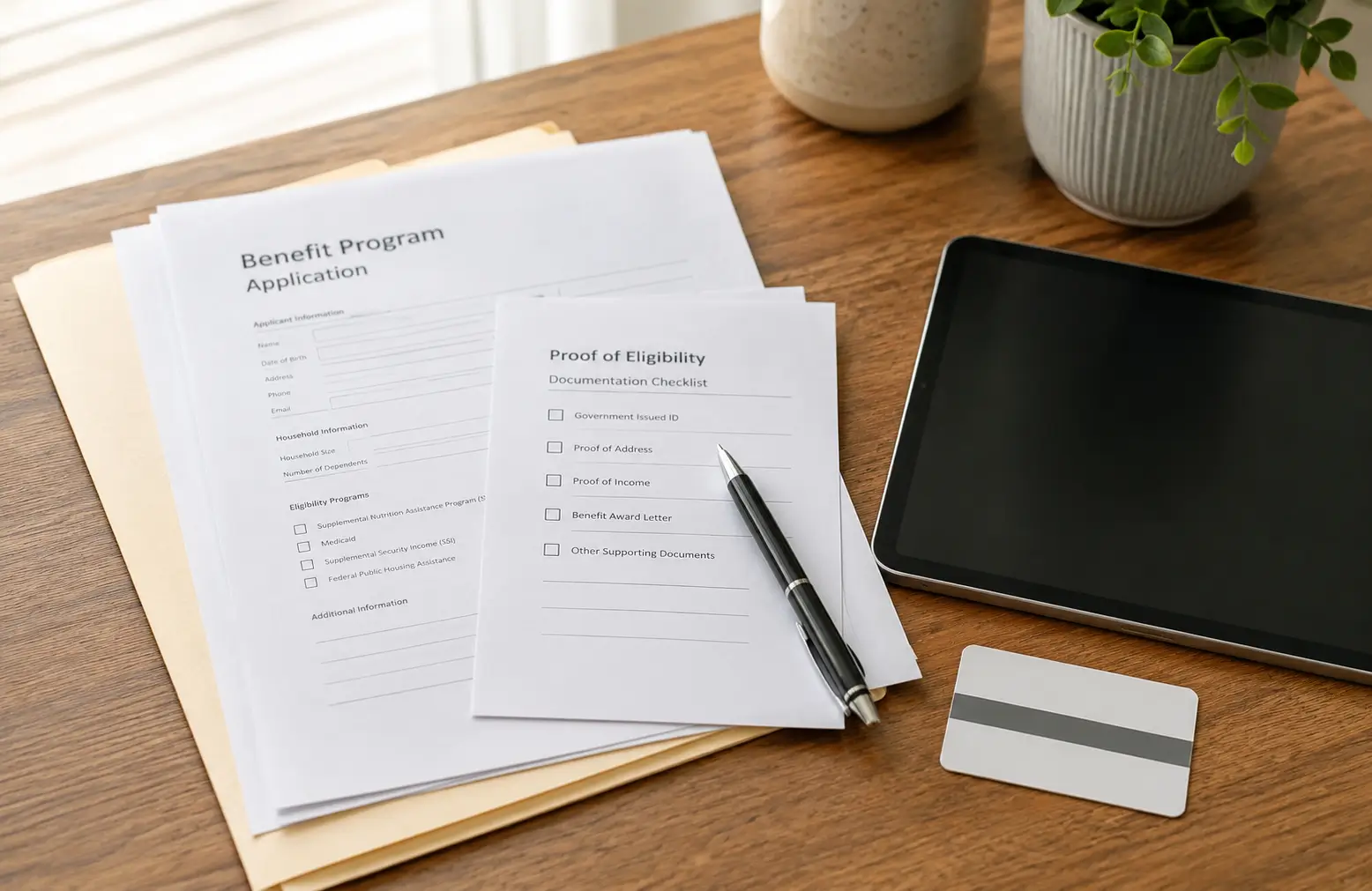Tennessee benefit documents prepared for a Lifeline tablet eligibility check